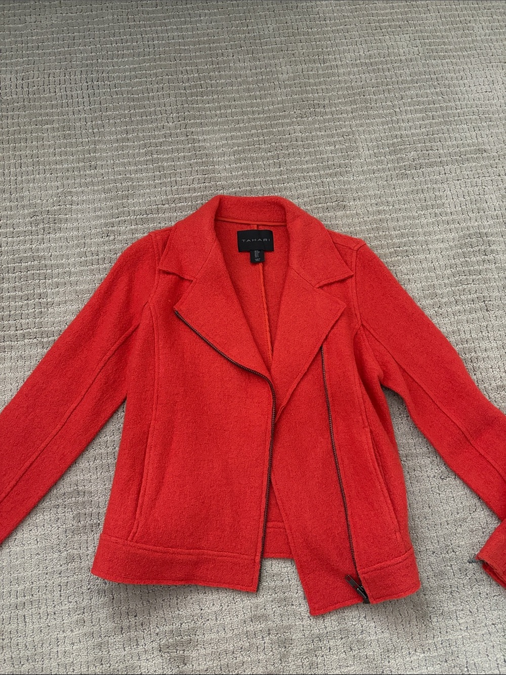 Orange Tahari Zip up sweater